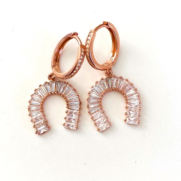 925 Silver horseshoe earrings dangling crescent 14k rose gold plated - Picture 3 of 4